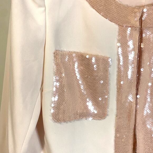 Cinq à Sept Blush Pink & Cream Rina Cropped Sequin Blazer Jacket Sz 6 - Picture 3 of 11